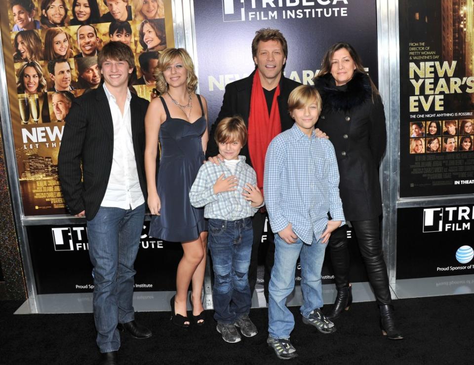 Stephanie Rose, Romeo Jon (front left), Jon Bon Jovi, Jacob Hurley (front right) and Dorothea Hurley. Getty Images