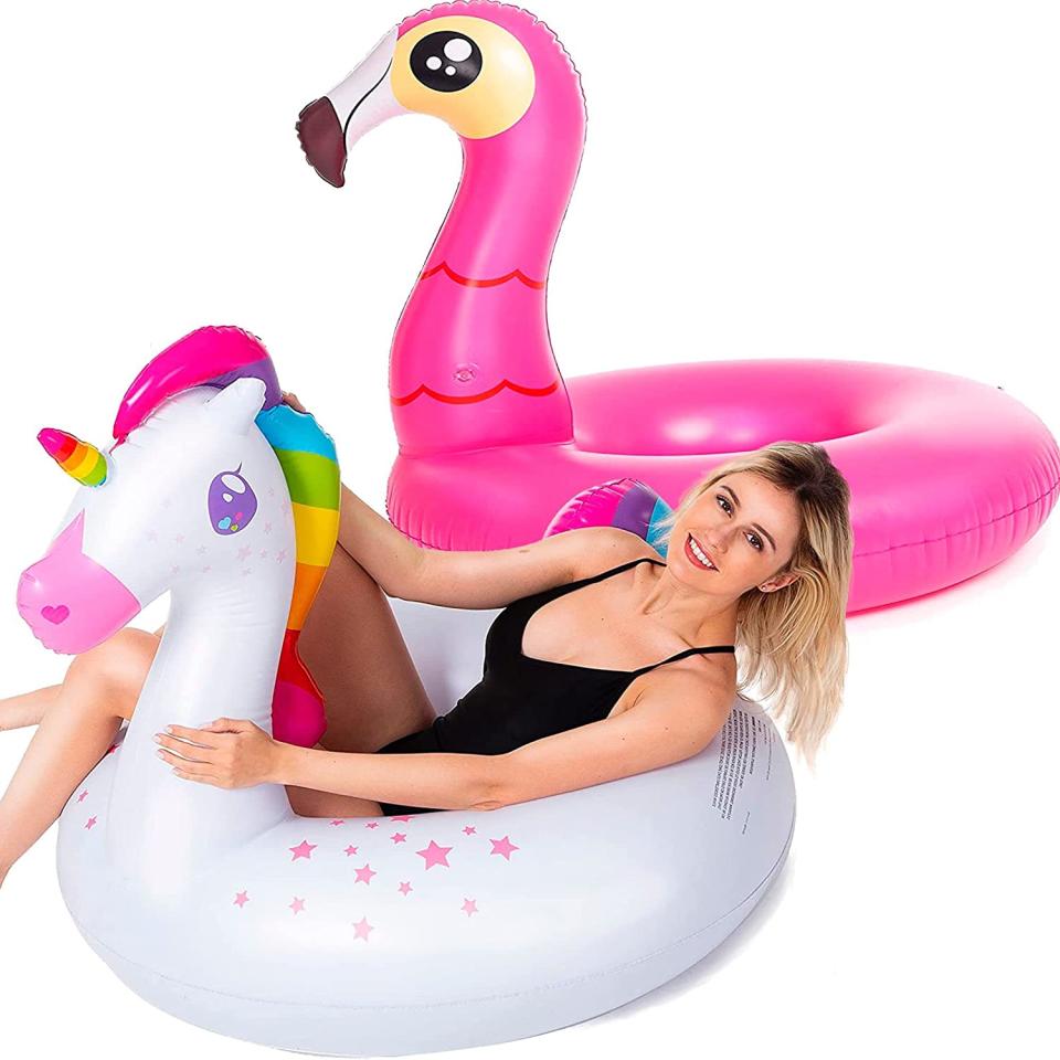 Cheap Pool Float Deals On Amazon, Inflatable Flamingo and Unicorn Pool Float 2 Pack