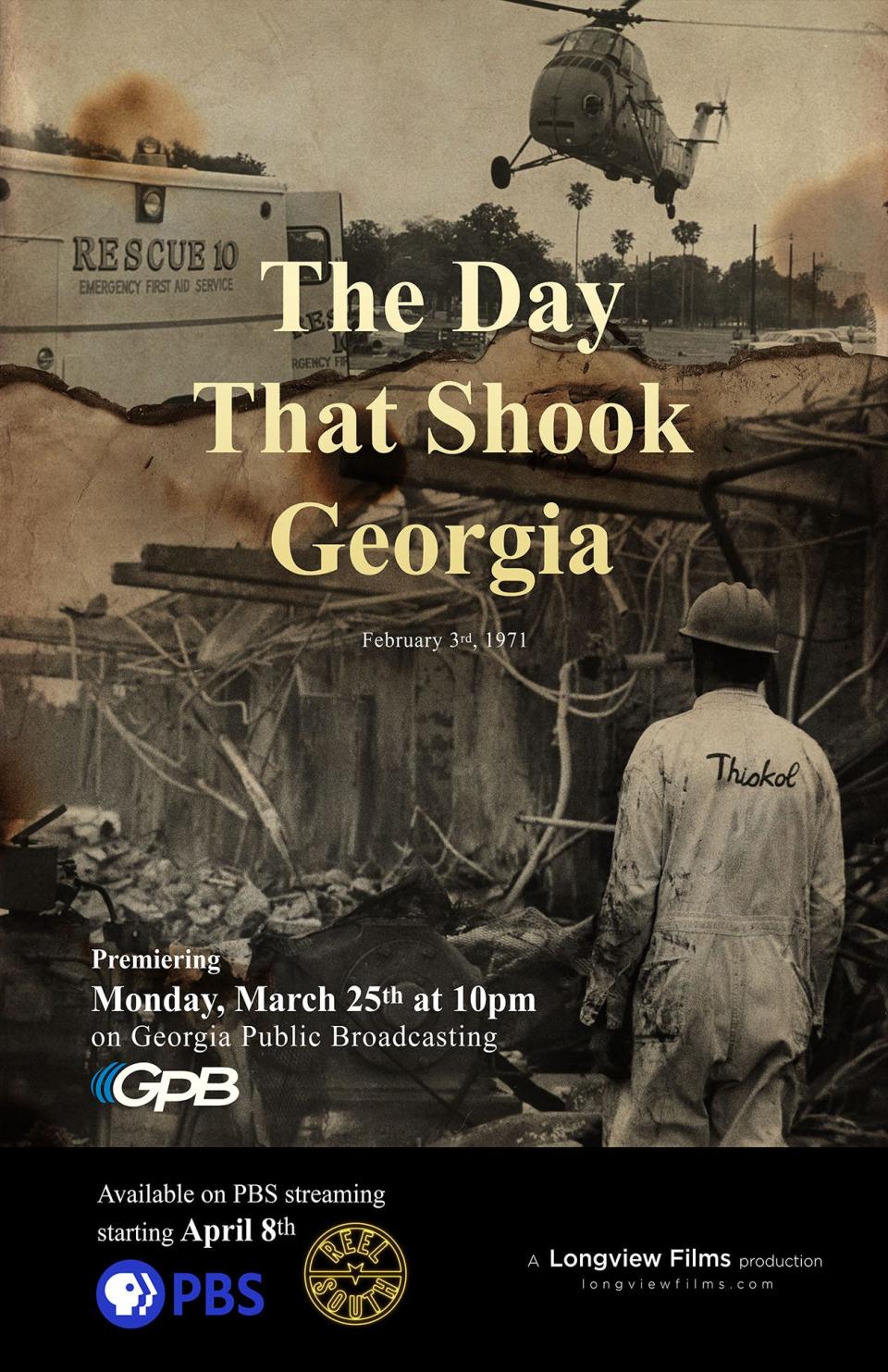 Georgia Public Broadcasting poster for the documentary, "The Day That Shook Georgia," directed by Patrick Longstreth.