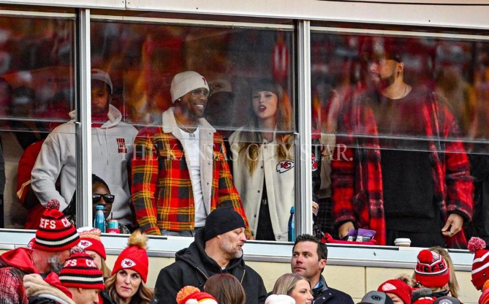 Superstar singer Taylor Swift watches the Kansas City Chiefs play the Cincinnati Bengals from a suite Sunday, Dec. 31, 2023, at GEHA Field at Arrowhead Stadium.