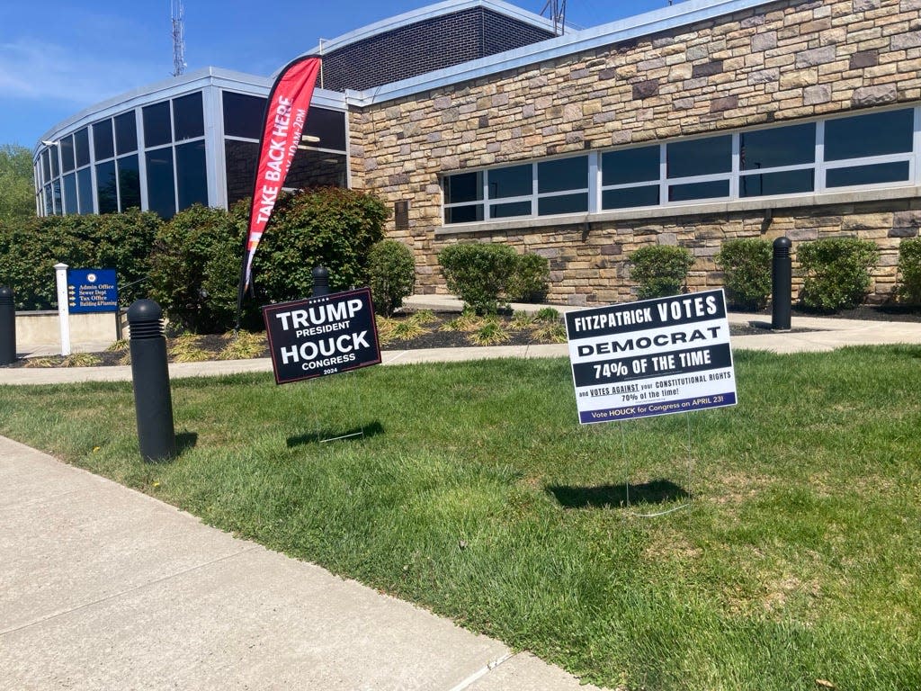 All quiet at the Bristol Township municipal building on PA primary day April 23, 2024. Turnout was light, as usual, but most of those arriving to cast votes were Republicans, poll workers said. There was a contested race for PA's First Congressional seat.