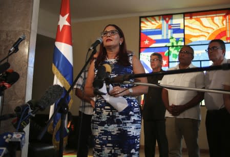 Johana Tablada, Cuba's deputy director of U.S. affairs, addresses the media, in Havana