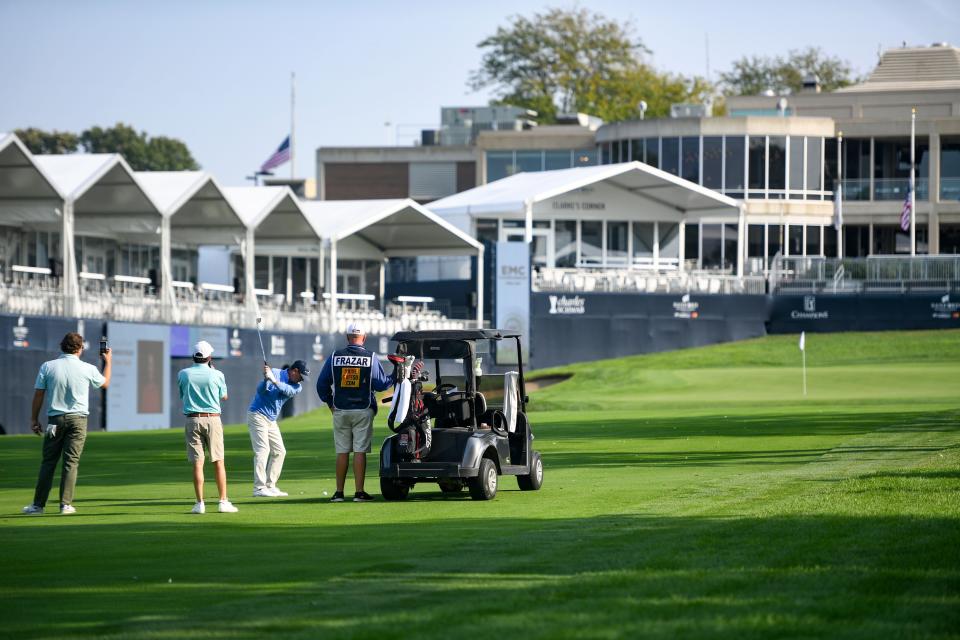 Harrison Frazar plays the 18th hole during the EMC Championship Pro-Am of the Sanford International Golf Tournament on Wednesday, September 14, 2022, at Minnehaha Country Club in Sioux Falls.