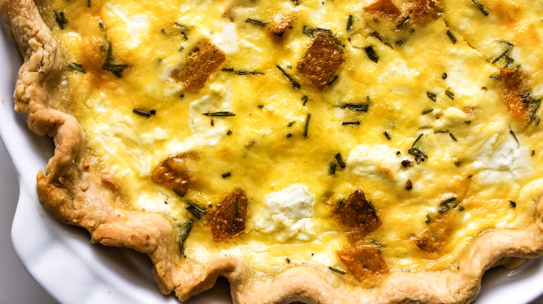 close up of butternut squash goat cheese quiche