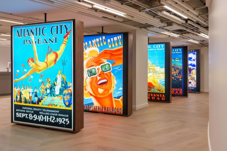 Light-up signs depicting Atlantic City history inside Design 710, a medical marijuana dispensary that opened March 2023 in Atlantic City. Owner Christina Casile says she hopes to be open for recreational cannabis as soon as May 2023.
