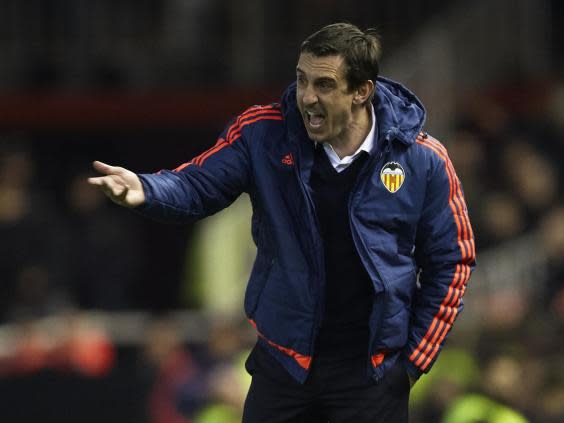 Valencia were thrashed 7-0 by Barcelona cueing Gary Neville’s departure (Getty)