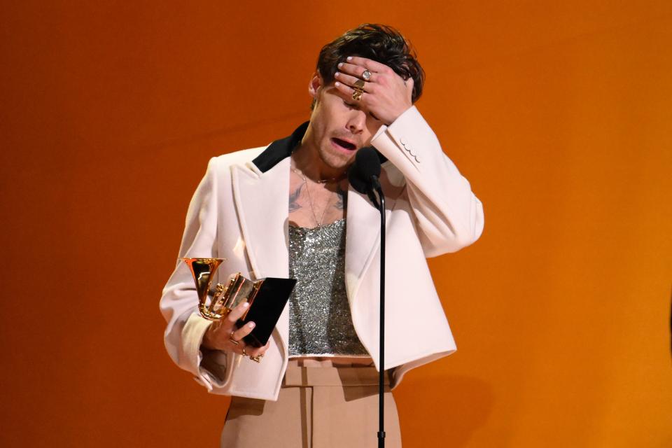 Harry Styles accepts the award for album of the year for “Harry's House”.