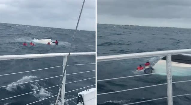 The men were in the water for about half an hour before they were pulled to safety by a passing catamaran. Source: CBS12