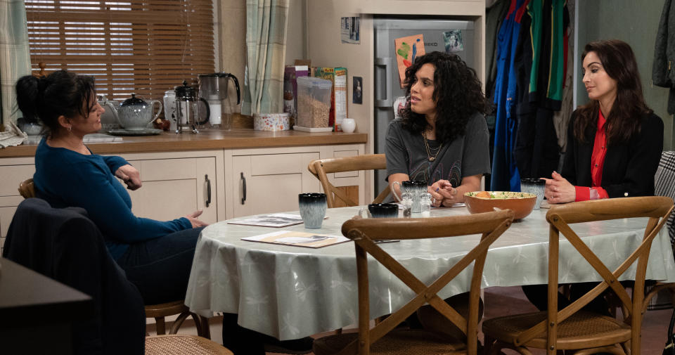 FROM ITV

STRICT EMBARGO
Print media - No Use Before Tuesday 10th May 2022
Online Media - No Use Before 0700hrs Tuesday 10th May 2022

Emmerdale - Ep 9369

Friday 20th May 2022

. Moira Dingleâ€™s [NATALIE J ROBB] inspired when Suzy [MARTELL EDINBOROUGH] suggests she hire out her barns for weddings. Suzy inadvertently puts her foot in it when she asks Moira about using the field where her daughter is buried. When Leyla Cavanagh [ROXY SHAHIDI] nods to a photo of Holly, Suzy is dumbstruck to recognise her.

Picture contact - David.crook@itv.com

Photographer - Mark Bruce

This photograph is (C) ITV Plc and can only be reproduced for editorial purposes directly in connection with the programme or event mentioned above, or ITV plc. Once made available by ITV plc Picture Desk, this photograph can be reproduced once only up until the transmission [TX] date and no reproduction fee will be charged. Any subsequent usage may incur a fee. This photograph must not be manipulated [excluding basic cropping] in a manner which alters the visual appearance of the person photographed deemed detrimental or inappropriate by ITV plc Picture Desk. This photograph must not be syndicated to any other company, publication or website, or permanently archived, without the express written permission of ITV Picture Desk. Full Terms and conditions are available on  www.itv.com/presscentre/itvpictures/termsFROM ITV
