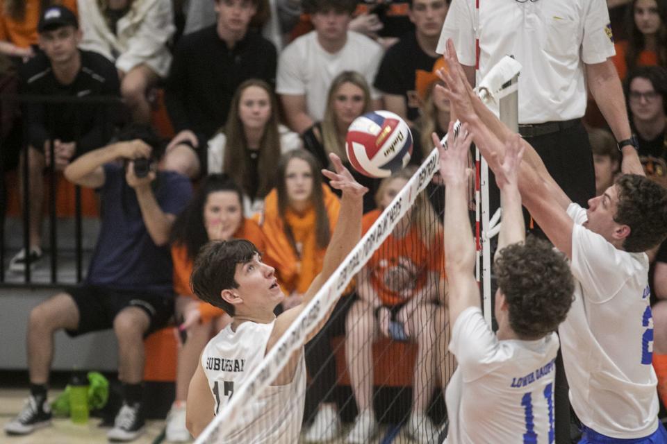 Lower Dauphin defeated York Suburban 3-0 to win the District 3 Class 2A boys' volleyball title. Both teams advanced to the PIAA tournament.