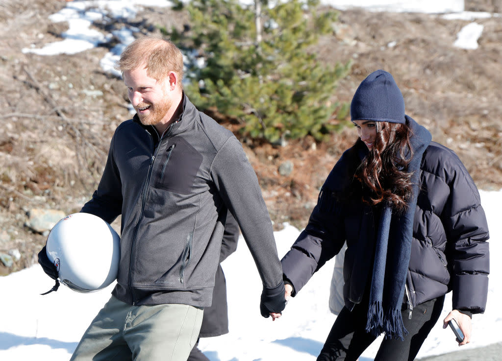 Prince Harry, Duke of Sussex, and Meghan, Duchess of Sussex, attend the Invictus Games training camp on Feb. 15, 2024 in Whistler, British Columbia. <span class="copyright">Andrew Chin—Getty Images</span>