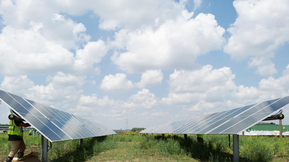 The first solar panels produced by Illuminate USA, a leading U.S. solar panel manufacturer based in Pataskala, have been installed at a solar energy center under construction in Hardin County, Ohio.