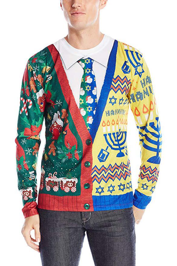 Faux Real Men's Half Ugly Holiday Sweater