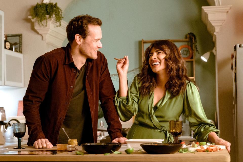 Sam Heughan and Priyanka Chopra Jonas in 'Love Again.'