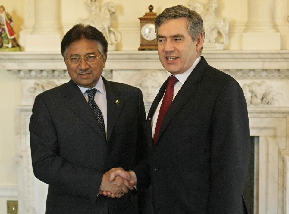 Musharraf with Gordon Brown at 10 Downing Street, January 2008 - Shaun Curry-Pool/Getty Images