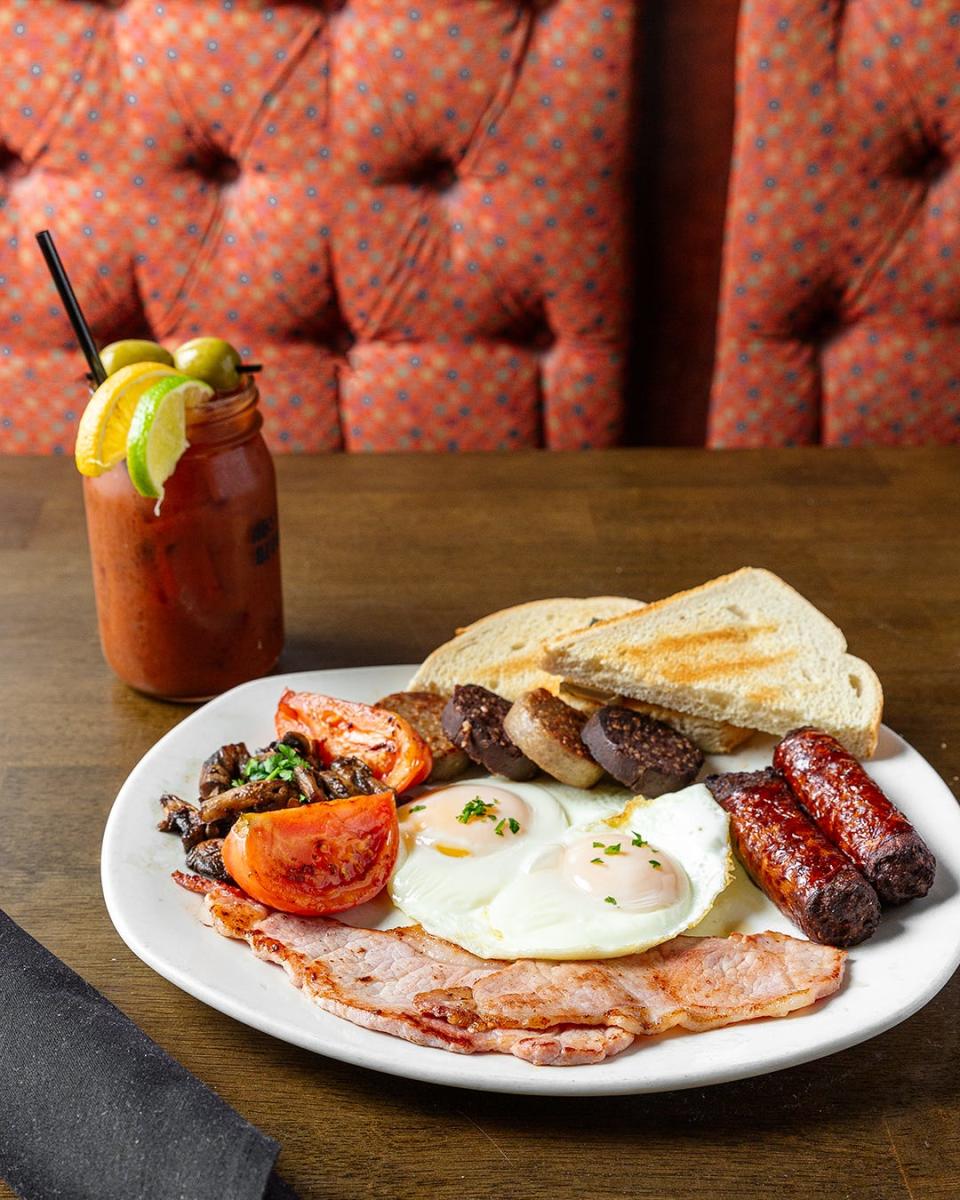 The Irish Breakfast at Easton Town Center's Fadó Irish Pub comes with two eggs, rashers, sausage, black and white putting, mushrooms, tomatoes and toast.