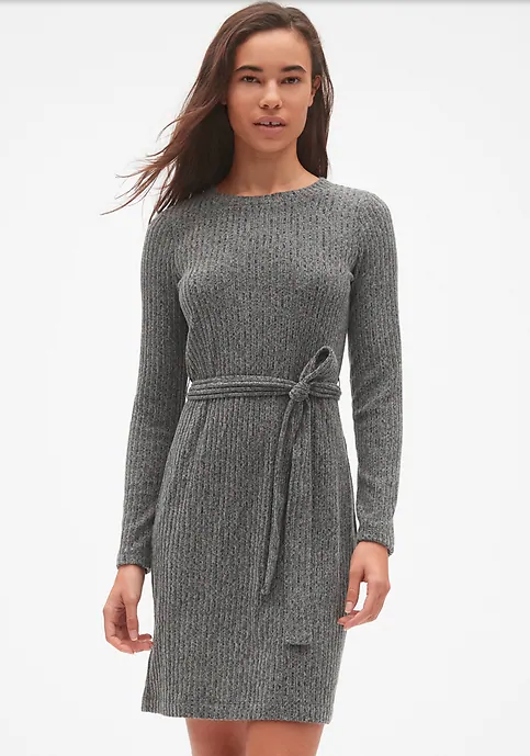 Softspun ribbed long sleeve dress, on sale for $44.99. Image via The GAP.