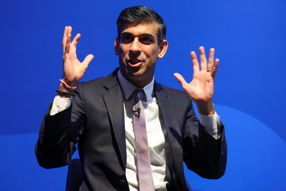 Rishi Sunak speaks at Conservative Party Spring Conference in Blackpool, Britain March 18, 2022. REUTERS/Phil Noble