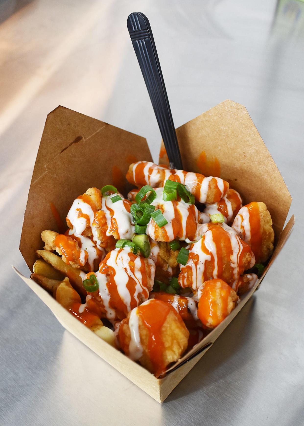 Buffalo chicken Poutine at the Krave Poutinerie at 486 Bedford St. in Fall River Friday May 3 2024.