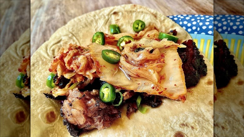 Korean brisket taco with kimchi