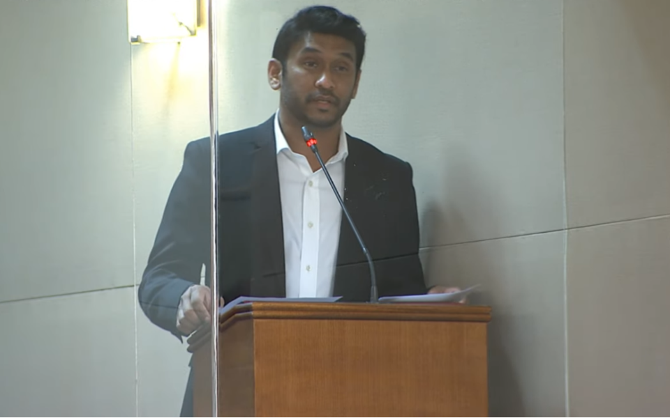 Nominated Member of Parliament Raj Joshua Thomas, 41, addresses Parliament on Thursday, 25 February 2021. (SCREENGRAB: Ministry of Communications and Information YouTube channel)