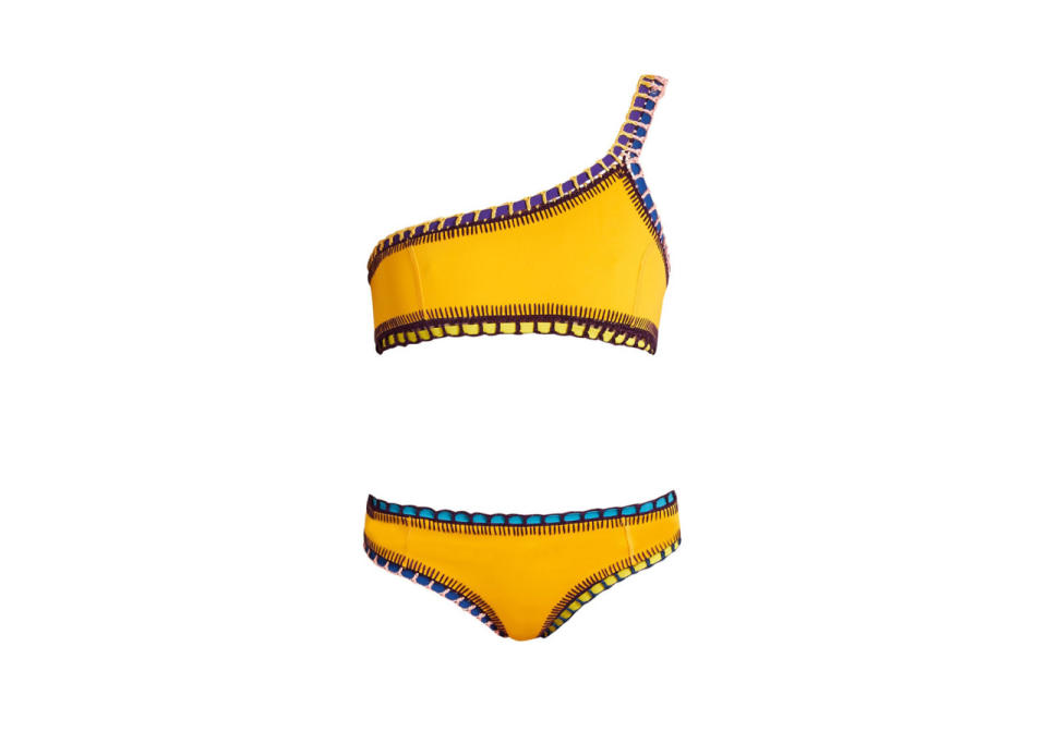 Natalie Kingham, buying director at MatchesFashion.com “Turn to Kiini if you have more of an athletic figure — the stretch fabric accommodates your physique and it has a great modern and colorful twist.” Kiini Ro One-shoulder bikini, $285, Matchesfashion.com