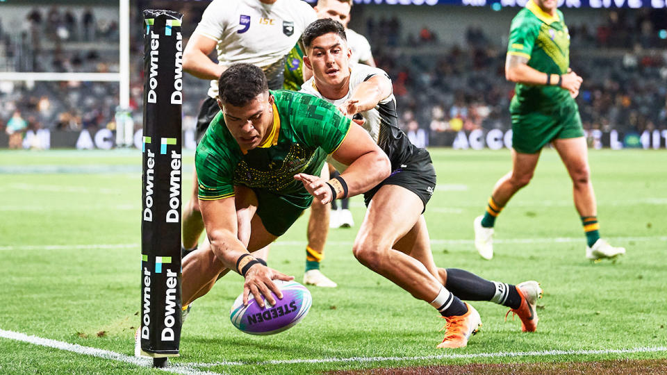 David Fifita starred in Australia's World Cup nines win over New Zealand. 