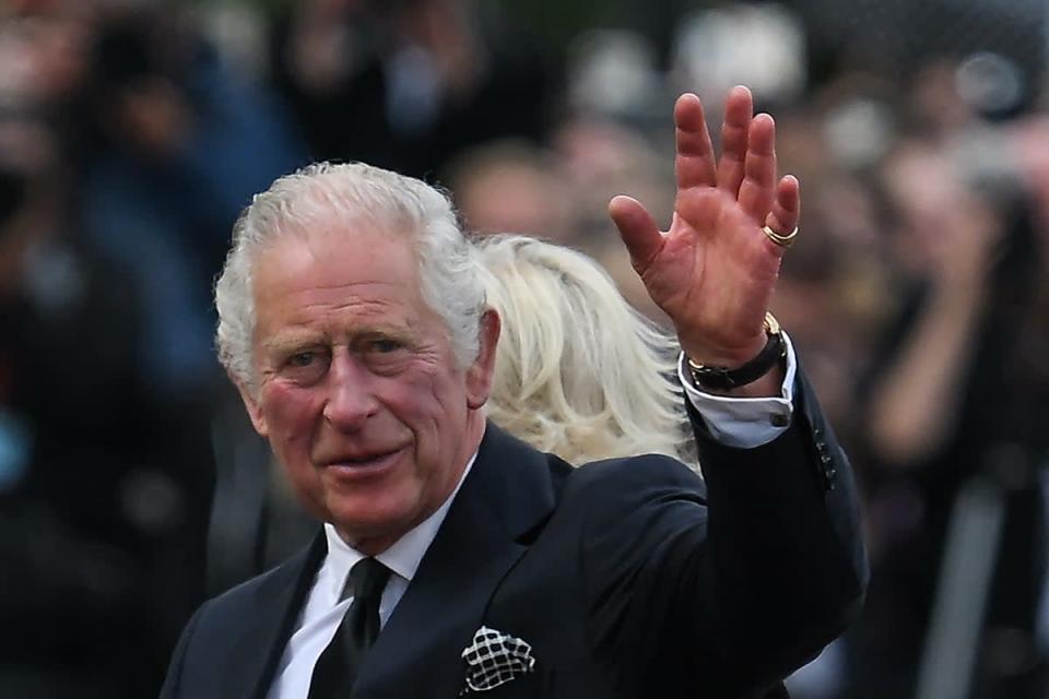 King Charles greeting crowds outside Buckingham Palace on Friday afternoon   (AFP via Getty Images)