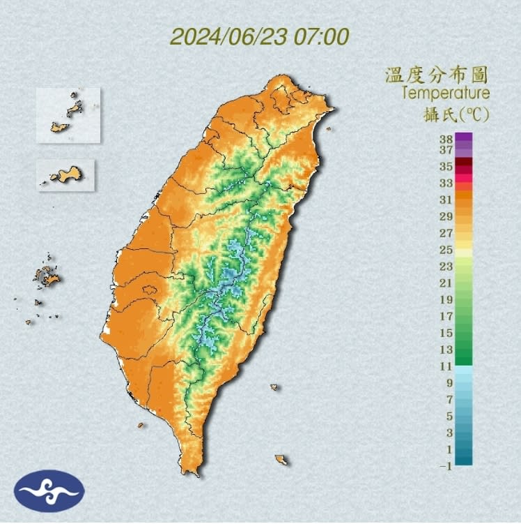 今16縣市高溫警戒，外出活動務必做好防曬並多補充水分。   圖/中央氣象署