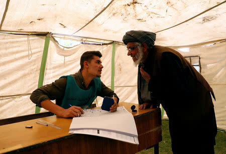 An Afghan man arrives at a voter registration centre to register for the upcoming parliamentary and district council elections in Kabul, Afghanistan April 23, 2018. REUTERS/Mohammad Ismail