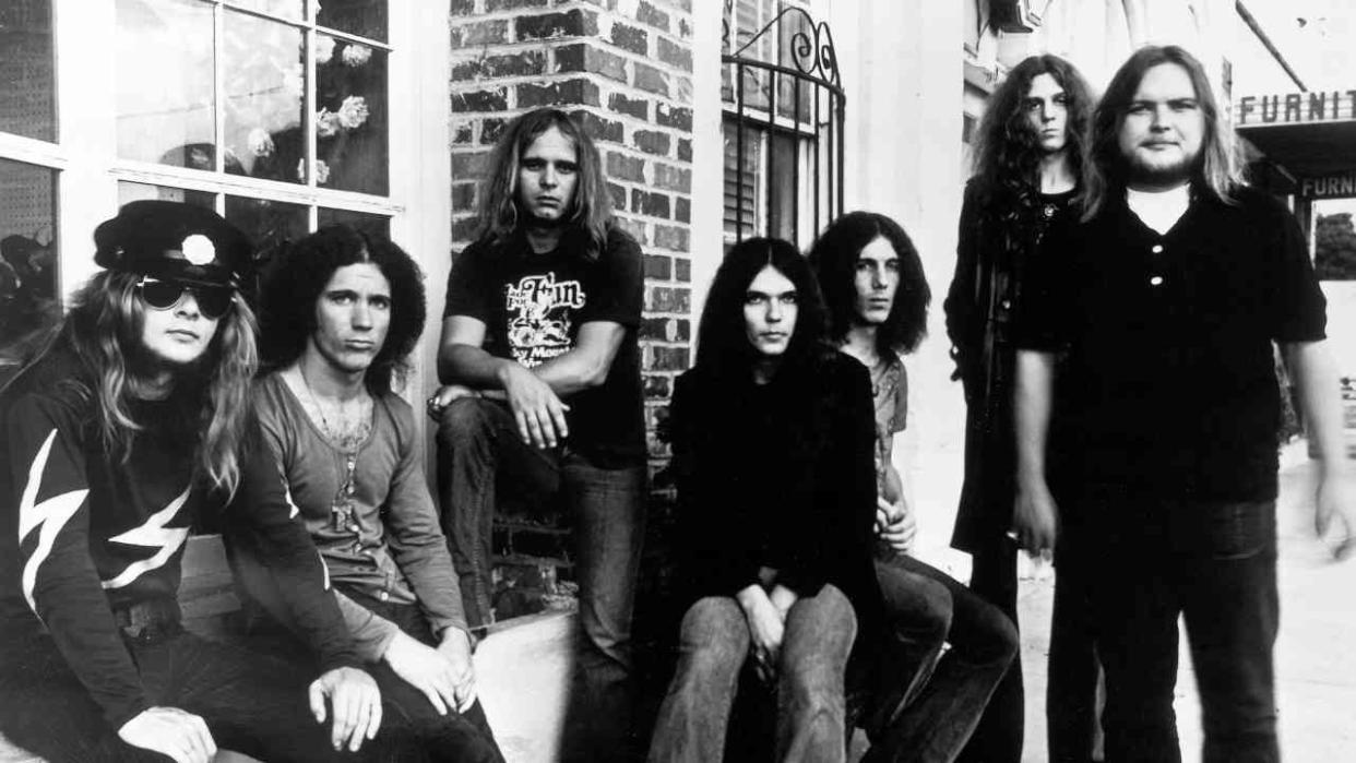  Lynyrd Skynyrd sitting on a wall in 1974. 