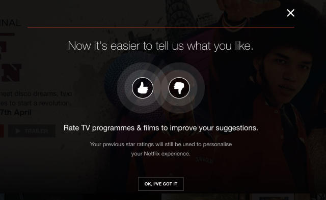 Netflix just bolted its Thumbs Up rating buttons directly on its