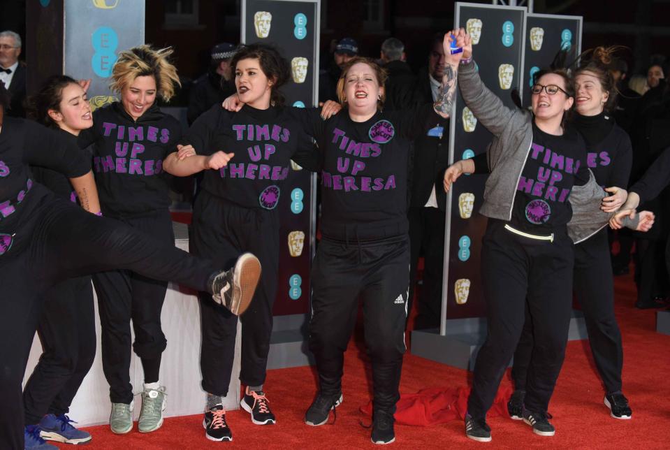 Baftas 2018: Protesters storm Red Carpet wearing ‘Time’s Up Theresa’ T-shirts