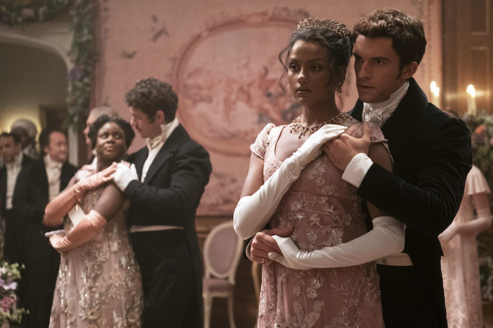 Simone and Jonathan Bailey in a scene from Bridgerton