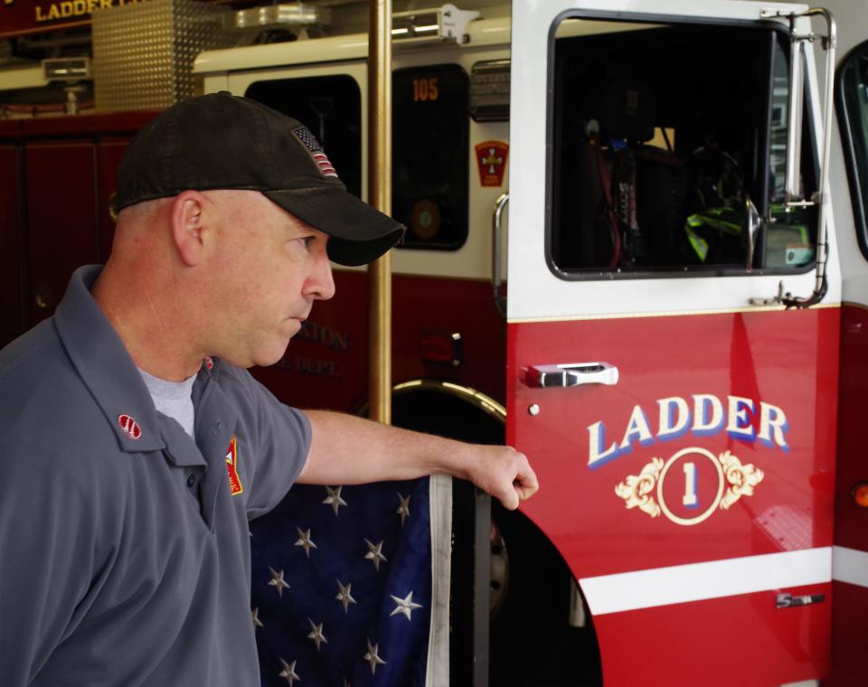 Brockton Fire Department Squad A Captain Shawn Kerr takes a moment to think about the tasks he has planned for his crew to do today, Thursday, June 2, 2022.