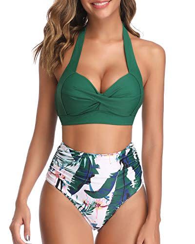 11) Retro Halter Ruched High Waist Bikini