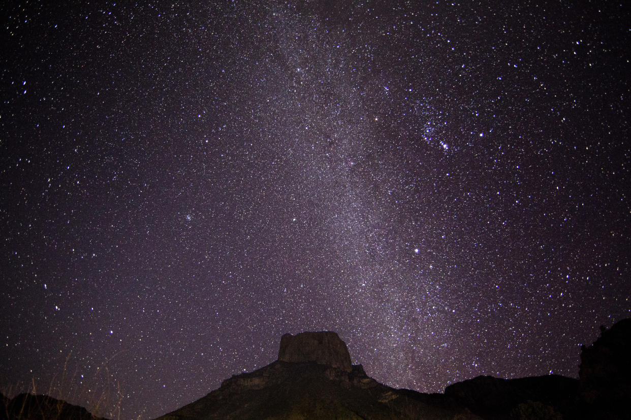  The night sky over a rock formation at Big Bend National Park in Texas. 