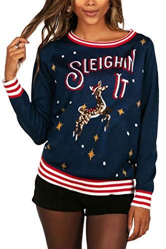 23) Women's Sleighin' It Ugly Christmas Sweater