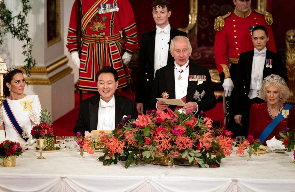 President of South Korea Yoon Suk Yeol listens to King Charles III at the state banquet at Buckingham Palace (WPA Rota)