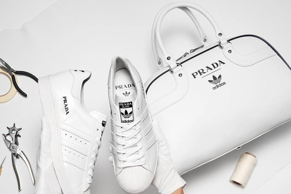 Prada and Adidas have finally unveiled their collaboration, which produced a pair of sneakers and a tote bag.