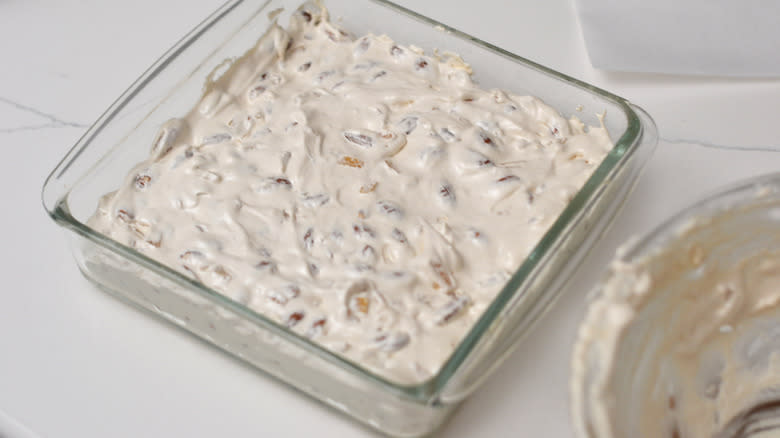 nougat spread in glass baking dish