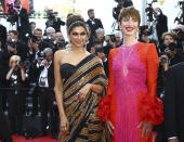 Jury members Deepika Padukone, left, and Rebecca Hall pose for photographers upon arrival at the opening ceremony and the premiere of the film 'Final Cut' at the 75th international film festival, Cannes, southern France, Tuesday, May 17, 2021. (Photo by Joel C Ryan/Invision/AP)