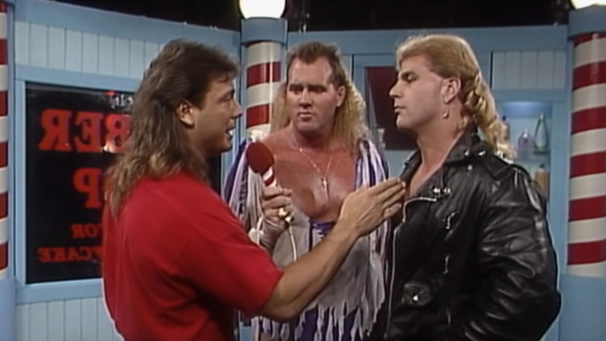  Marty Jannetty and Shawn Michaels right before the Barber Shop Window incident 