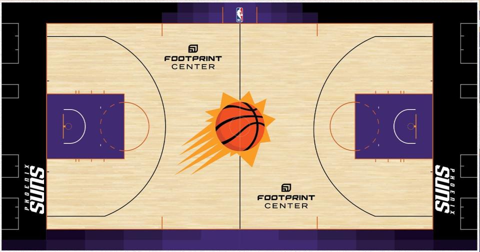 Phoenix Suns core court design for the 2023-24 season.