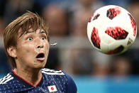 <p>Japan’s Takashi Inui in action in their 2018 FIFA World Cup Round of 16 football match against Belgium at Rostov Arena Stadium. Valery Sharifulin/TASS (Photo by Valery Sharifulin\TASS via Getty Images) </p>