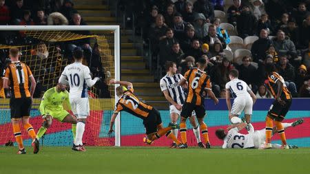 Football Soccer Britain - Hull City v West Bromwich Albion - Premier League - The Kingston Communications Stadium - 26/11/16 Hull City's Michael Dawson scores their first goal Reuters / Scott Heppell Livepic
