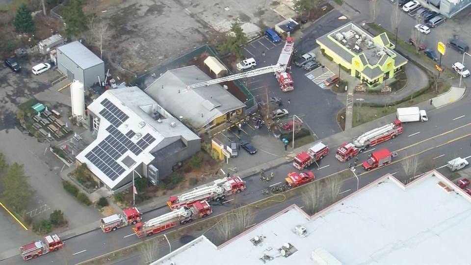 Chopper 7 was over The Dog Resort in Seattle's Lake City neighborhood, where a fire broke out.