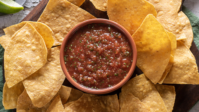 red salsa and tortilla chips