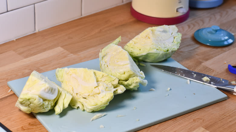 coring and cutting cabbage