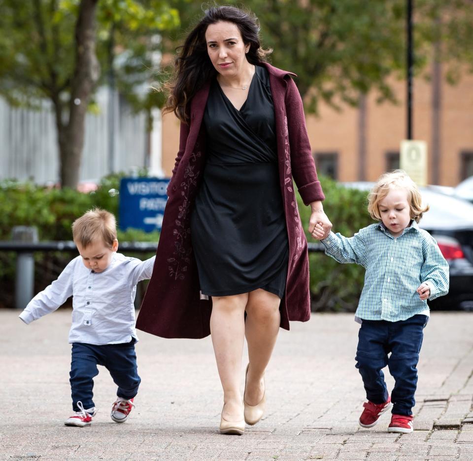 Stella Moris and sons, Gabriel (right) and Max (left) leave Belmarsh Prison (PA)